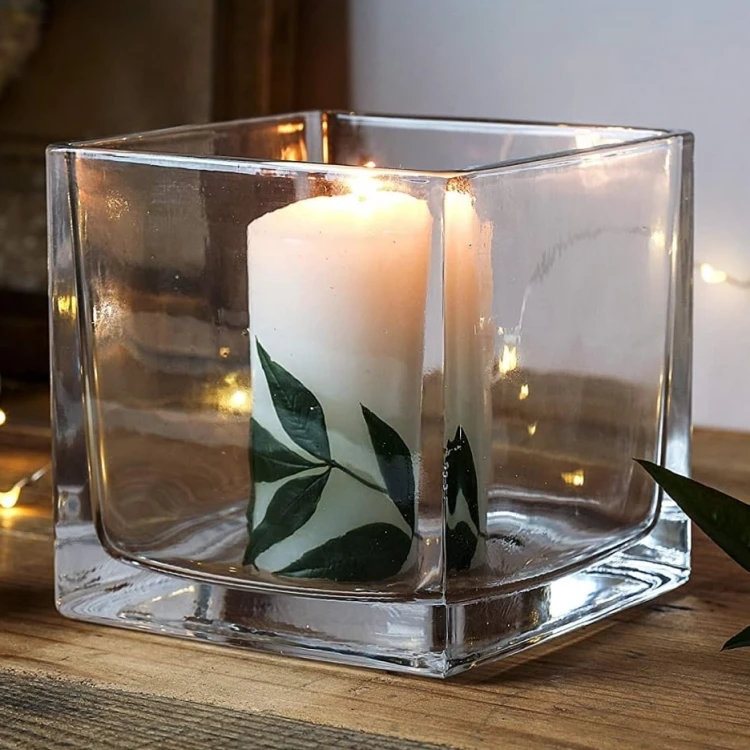 Square Heavy Glass Candle Jars Flower Glass Vase 4 Square Heavy Glass Candle Jars Flower Glass Vase - Image 4