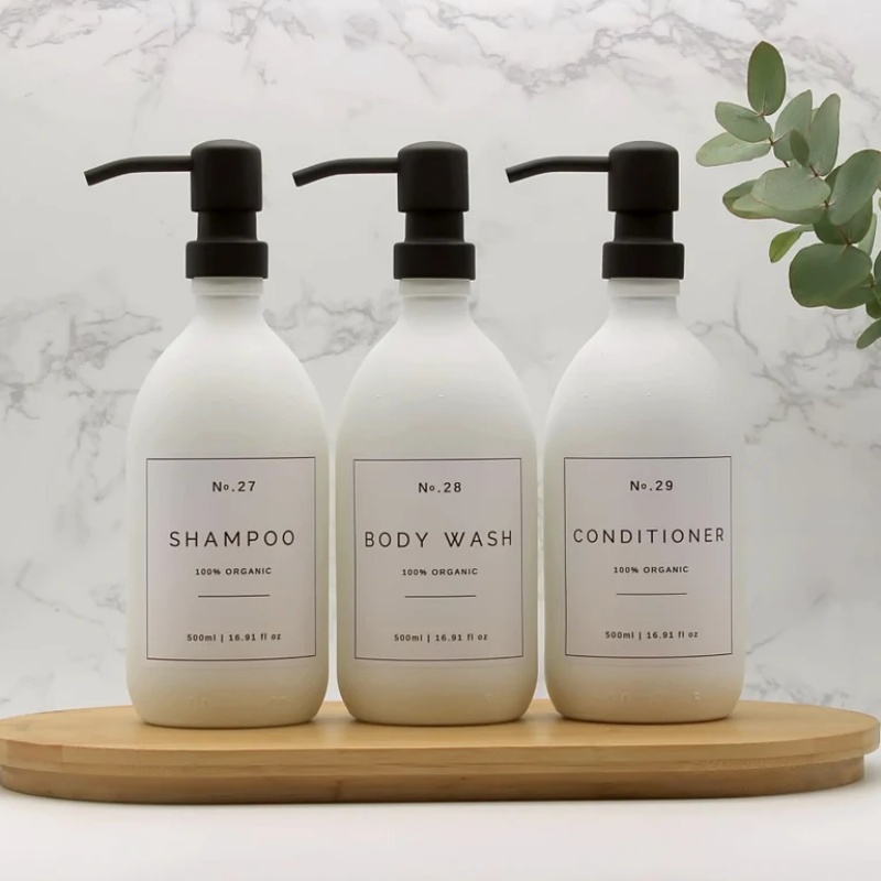 Frosted Clear Glass Bottle - Refillable Soap Dispenser With Metal Silver Pump 4 Frosted Clear Glass Bottle - Refillable Soap Dispenser With Metal Silver Pump - Image 4