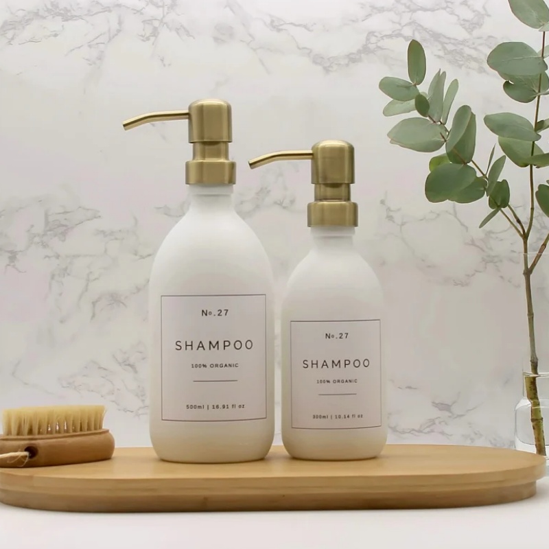 Frosted Clear Glass Bottle - Refillable Soap Dispenser With Metal Silver Pump 5 Frosted Clear Glass Bottle - Refillable Soap Dispenser With Metal Silver Pump - Image 5