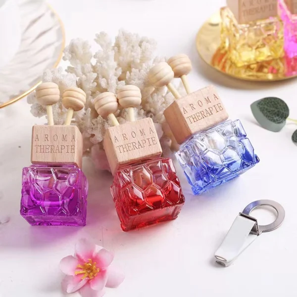 Empty Car 8ml Square Perfume Glass Bottle with Wooden Cap - Image 2