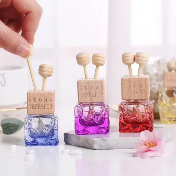 Empty Car 8ml Square Perfume Glass Bottle with Wooden Cap - Image 3