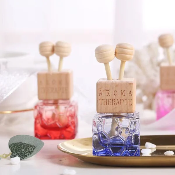 Empty Car 8ml Square Perfume Glass Bottle with Wooden Cap - Image 4