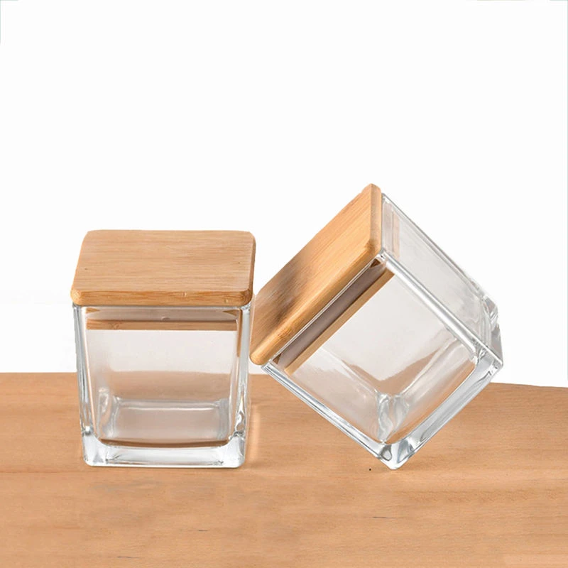 80ml 4oz 10oz 640ml Square Candle Jar Manufacturer With Bamboo Cap 2 Glass Candle Jar