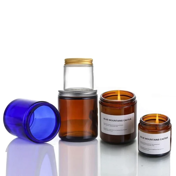 Customized Empty 2oz 4oz 8oz Amber Glass Candle Jars With Black ...