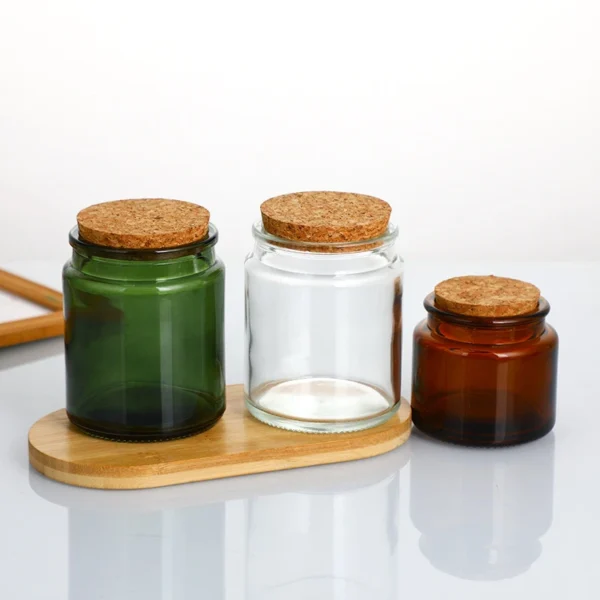 100ml 200ml Amber Glass Candle Jar With Cork Empty Clear Green Glass ...