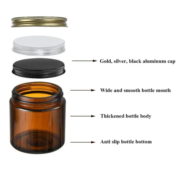 Customized Empty 2oz 4oz 8oz Amber Glass Candle Jars With Black ...
