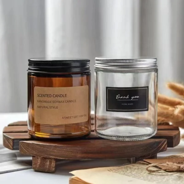 Customized Empty 2oz 4oz 8oz Amber Glass Candle Jars With Black ...