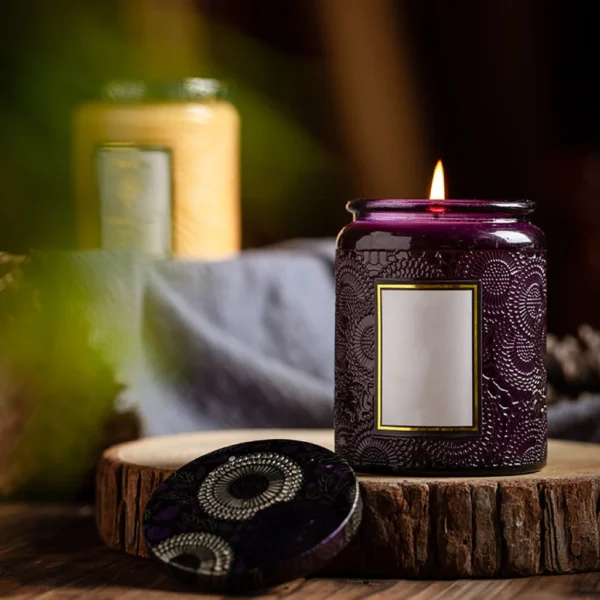 Luxury Empty Embossed Glass Candlestick With Cap | Hua Jing