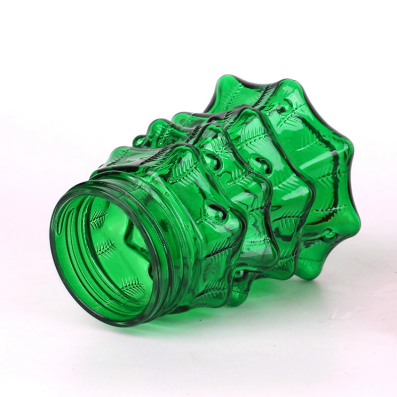 Glass Beverage Bottle Christmas Tree Shape Mason Jar With Tin Lid And Plastic Straw 3 Glass Beverage Bottle Christmas Tree Shape Mason Jar With Tin Lid And Plastic Straw - Image 3