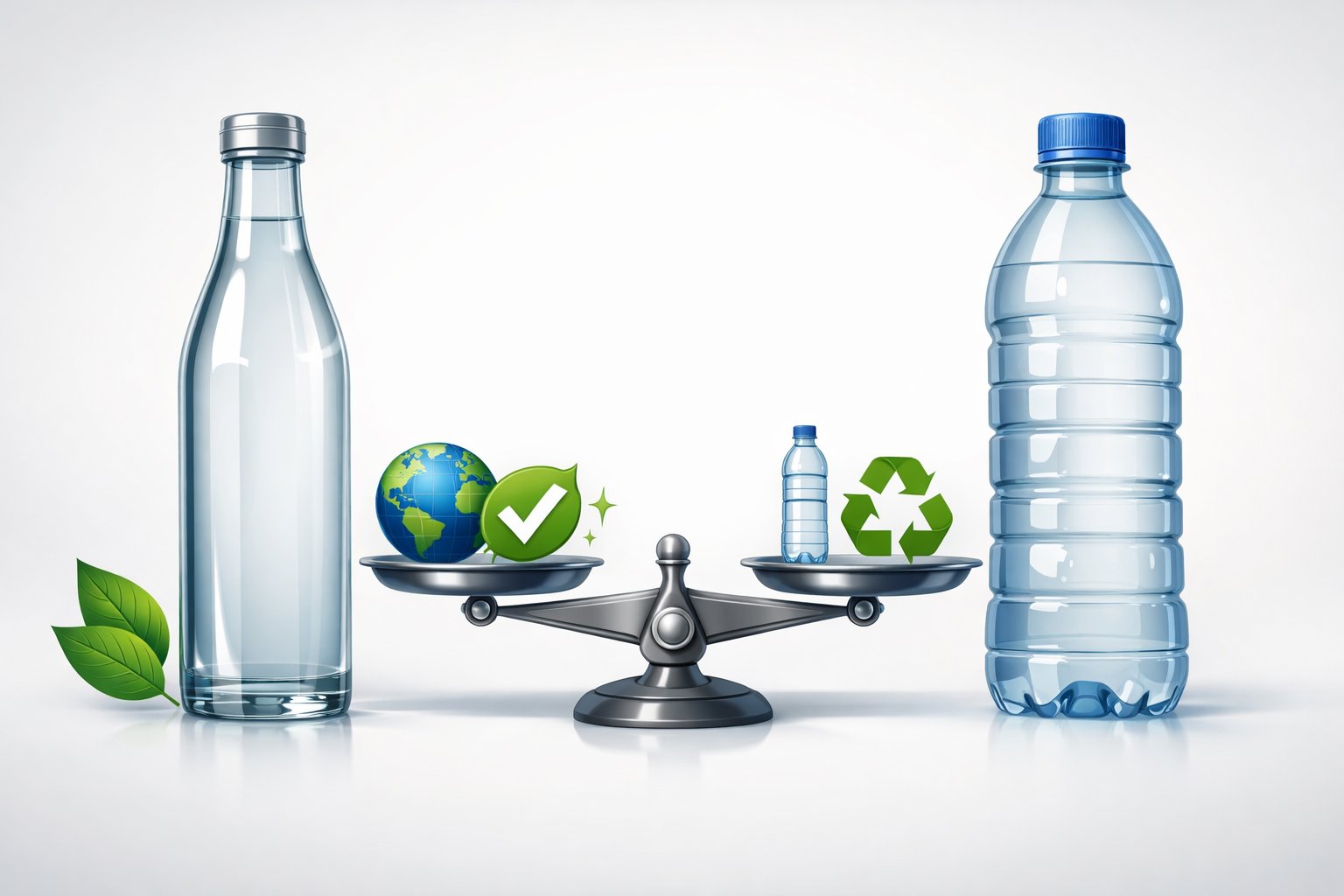 Glass vs Plastic Bottles 2026: Why 89% of Premium Brands Are Switching Back 3 Two bottles side by side, one glass and one plastic, with visual elements comparing their environmental and quality attributes.