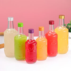 Custom Embossed Diamond Cut Glass Bottle 250-500ml Empty Fruit Wine Bottle with Aluminum Lid for Beverage Juice Liquor